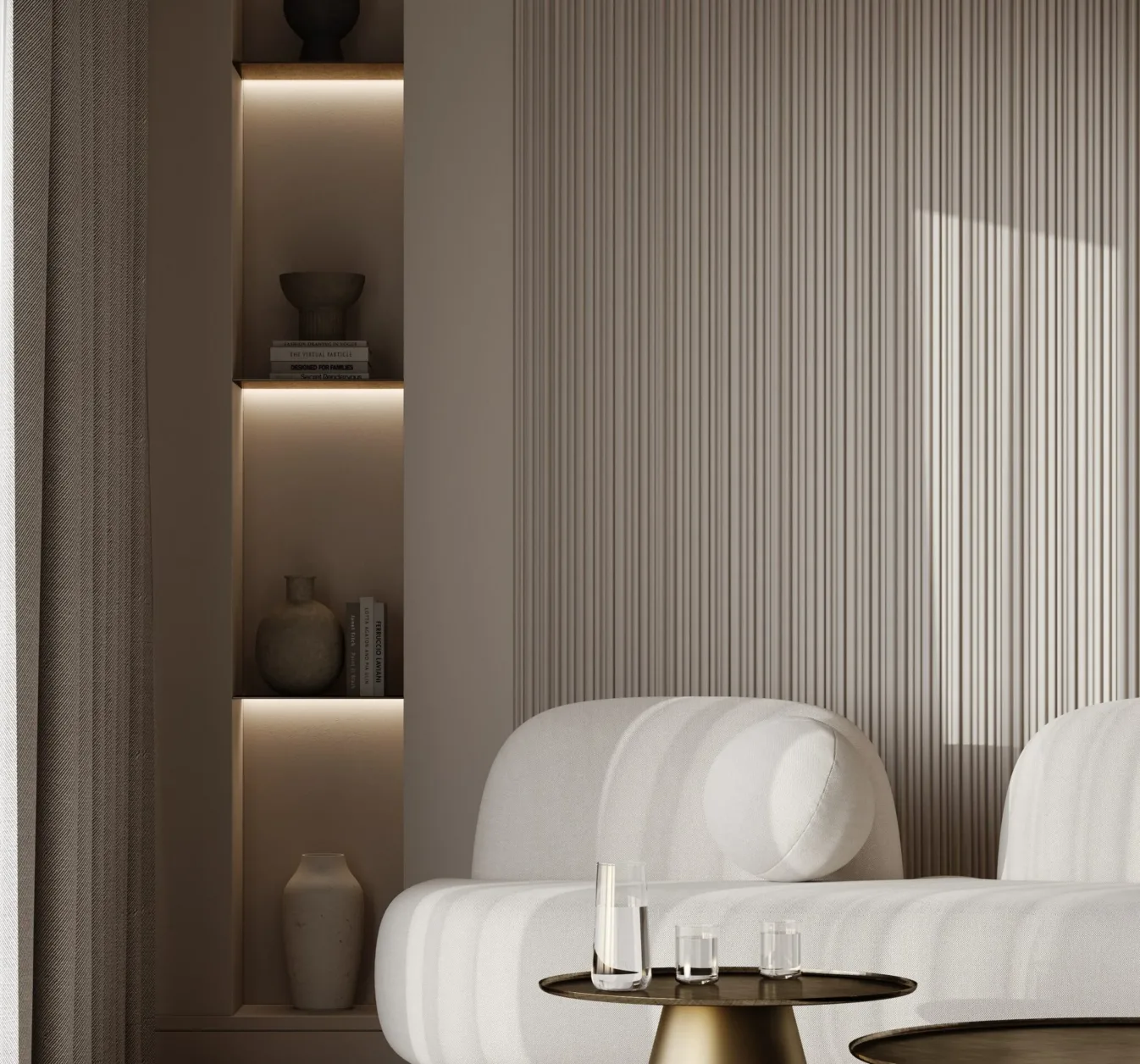 Interior finished with sculptural Mardom Decor wall panelling